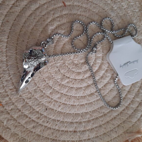 Raven Skull Pendant Gothic Pendant Necklace - Stainless Steel, NEW! - Picture 8 of 14